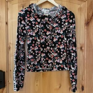 Coquette Floral Cropped Hoodie Soft Girl Balletcore Indie Long Sleeve Top M